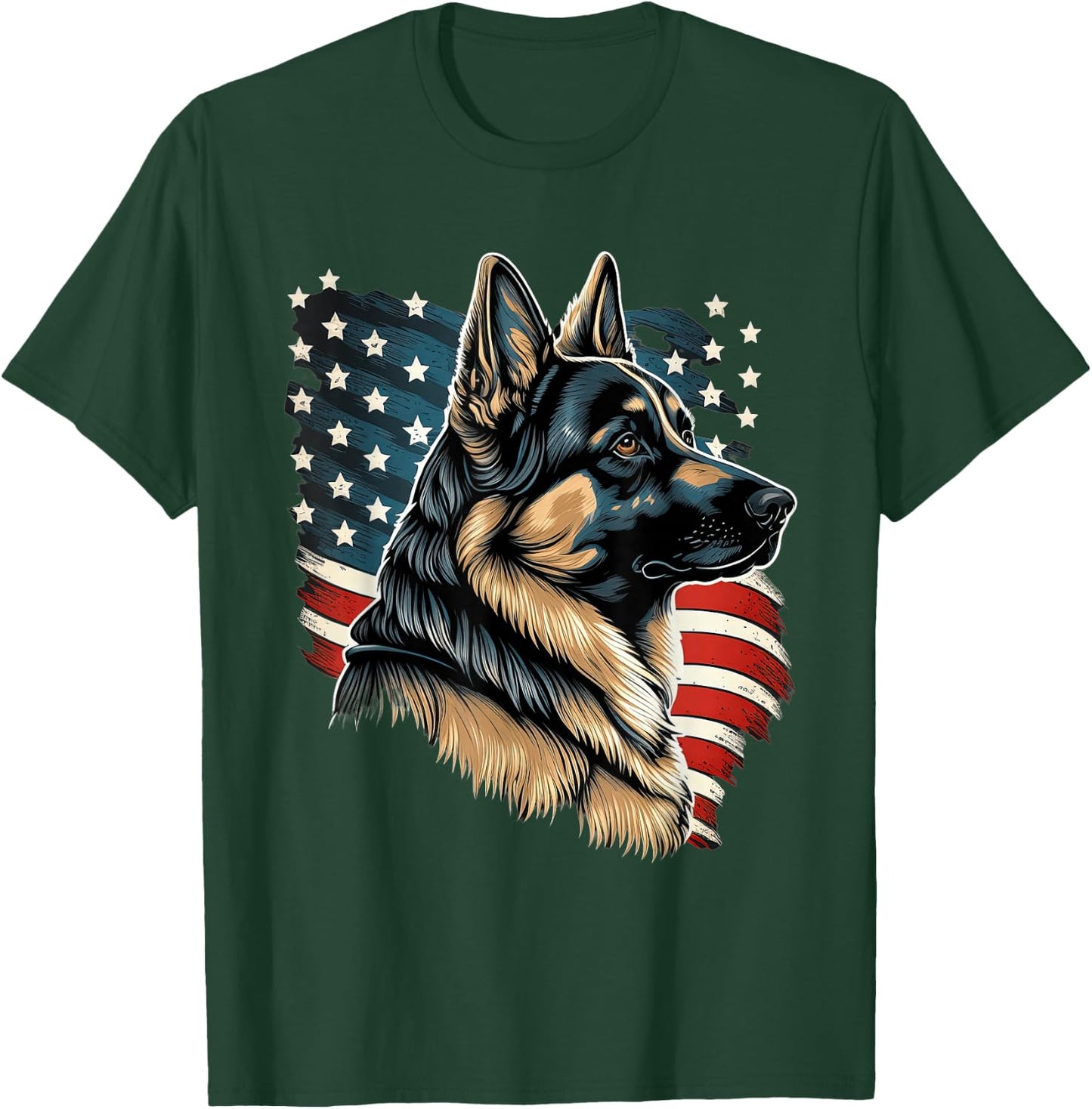 Patriotic USA German Shepherd With American Flag T-Shirt - T-Shirt | Forest