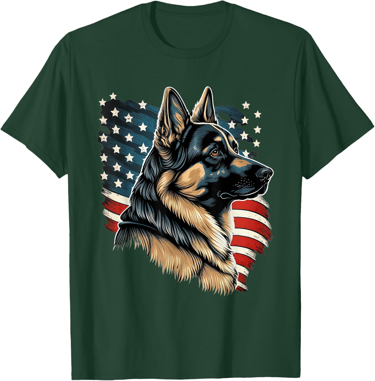 Patriotic USA German Shepherd With American Flag T-Shirt - T-Shirt | Forest