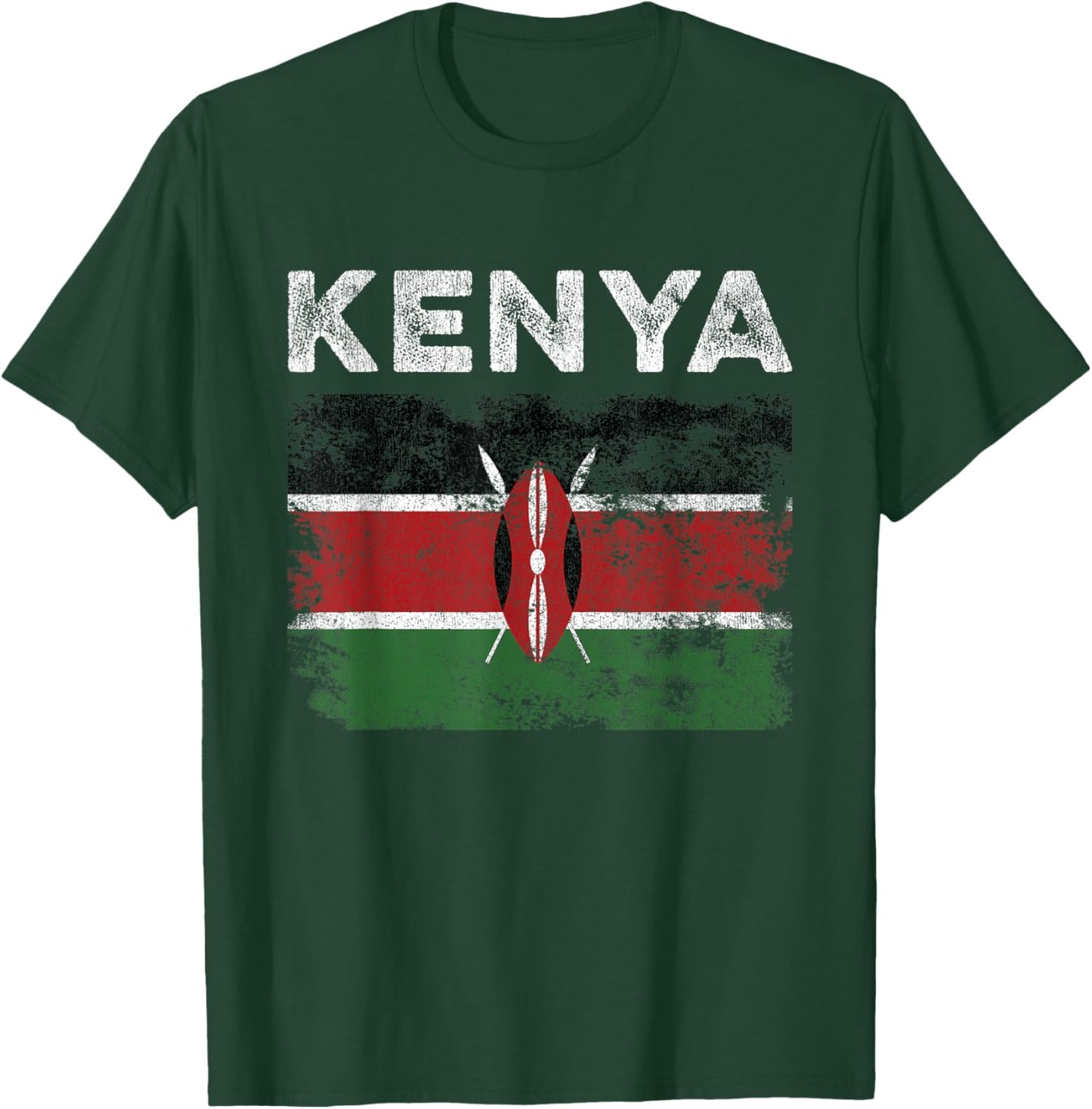 Kenya Flag Distressed - Men Women Kids - Kenyan Flag T-Shirt - T-Shirt | Forest