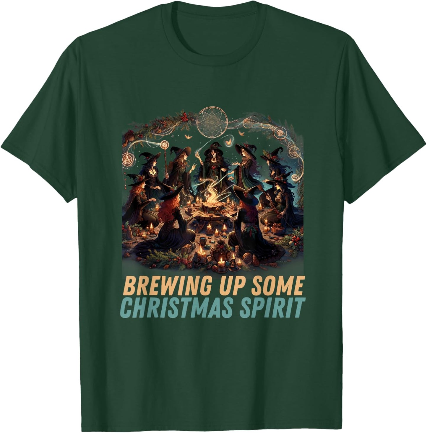 "Brewing Up Some Christmas Spirit" - Yule Witch Coven T-Shirt - T-Shirt | Forest