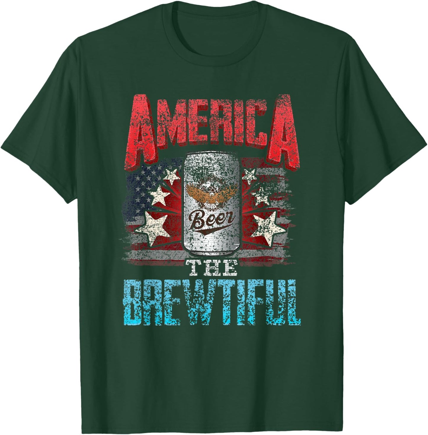 DISTRESSED USA AMERICA THE BREWTIFUL 4th of July American Women Men T-Shirt - T-Shirt | Forest