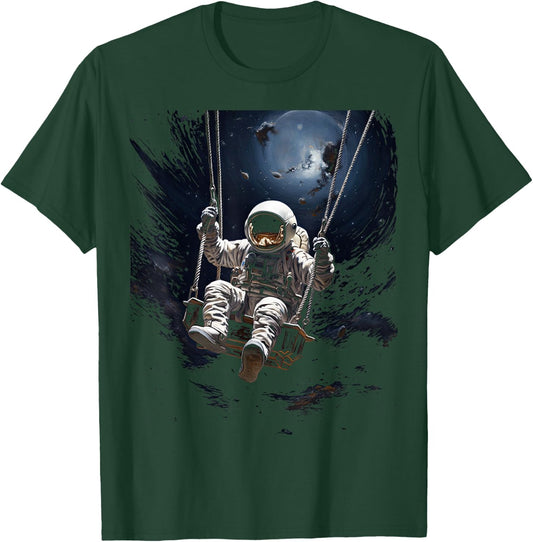 Astronaut Sitting on a Swing in Space Stars Moon T-Shirt - T-Shirt | Forest