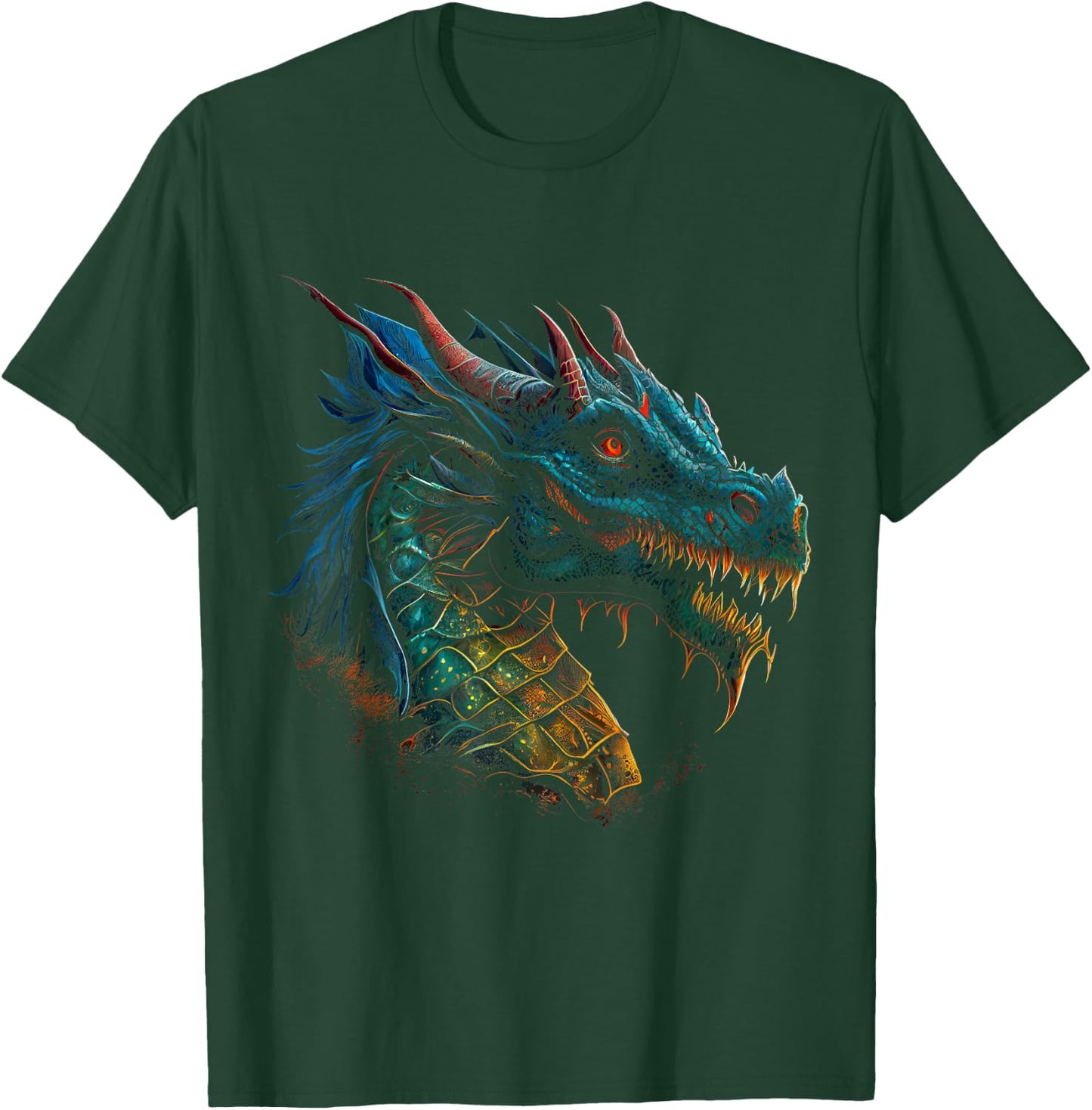 Beautiful Blue & Red Dragon Lover Fantasy Art Sharp Teeth T-Shirt - T-Shirt | Forest