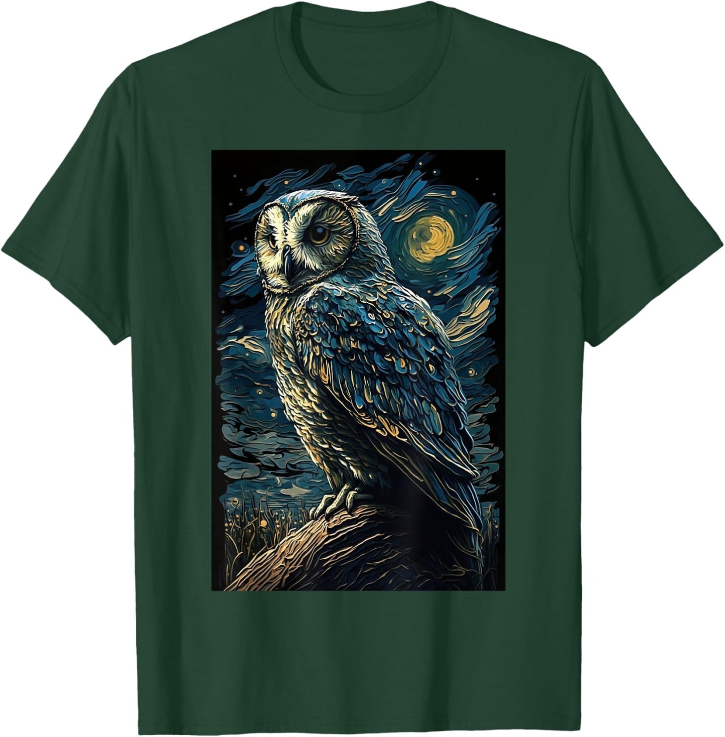Owl Starry Night Van Gogh Style Birds Lover Owl Mom & Dad T-Shirt - T-Shirt | Forest
