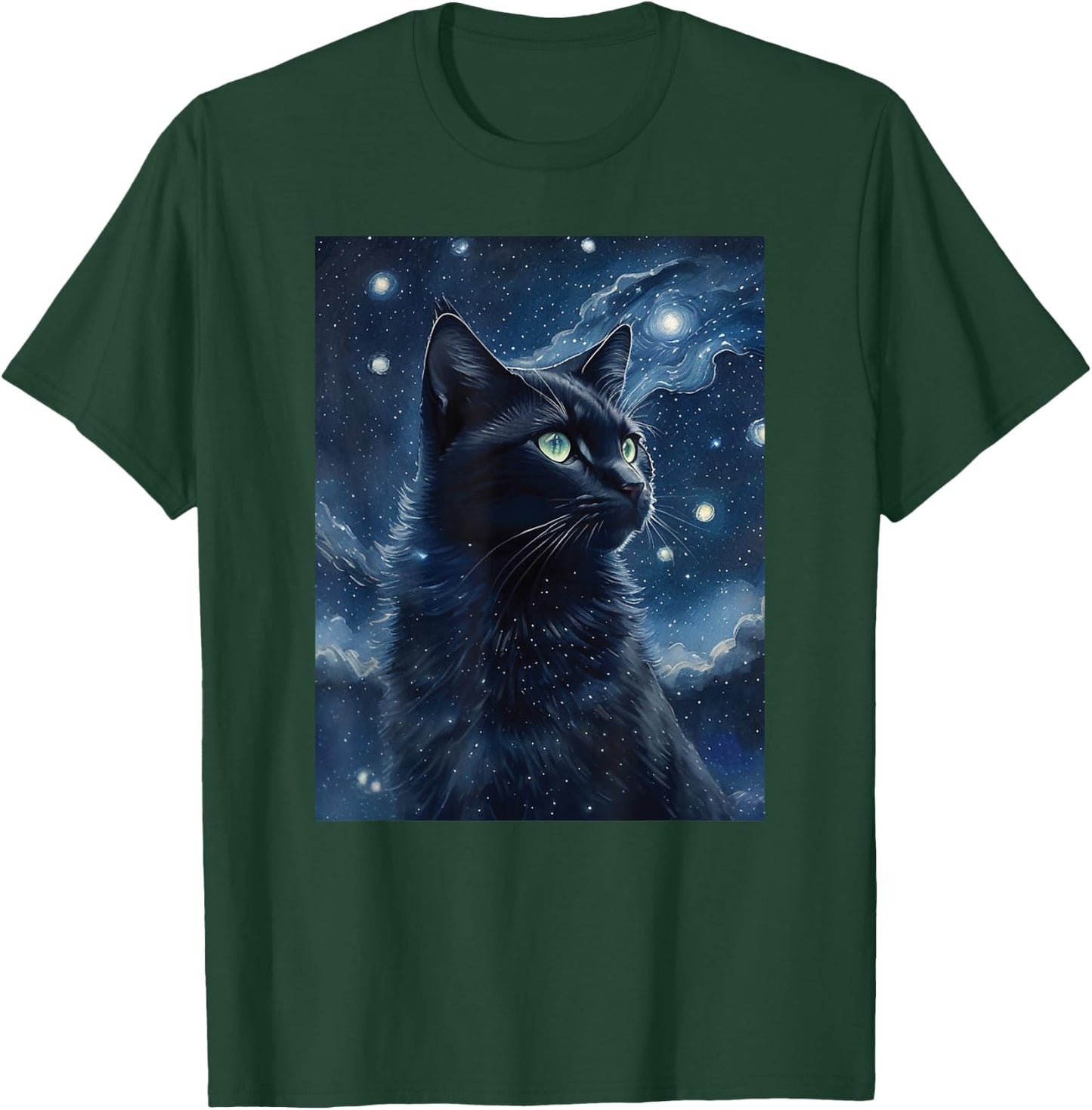 black cat Painting art Starry Night kitty kitten Van Gogh T-Shirt - T-Shirt | Forest