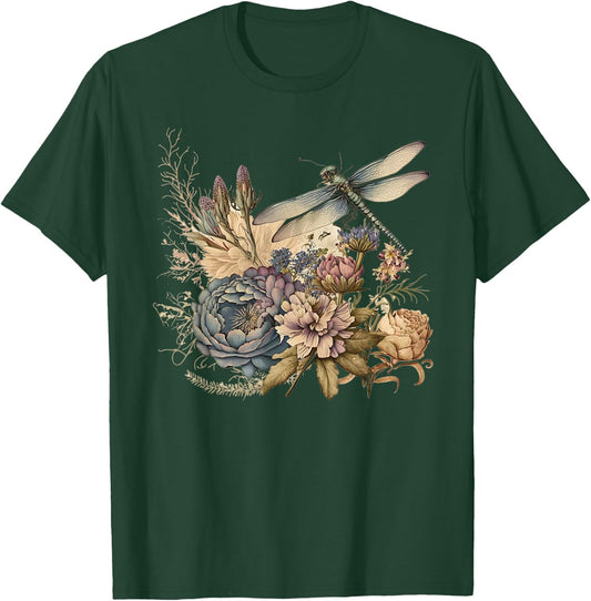 Cute Cottagecore Aesthetic Floral Dragonfly Graphic Nature T-Shirt - T-Shirt | Forest