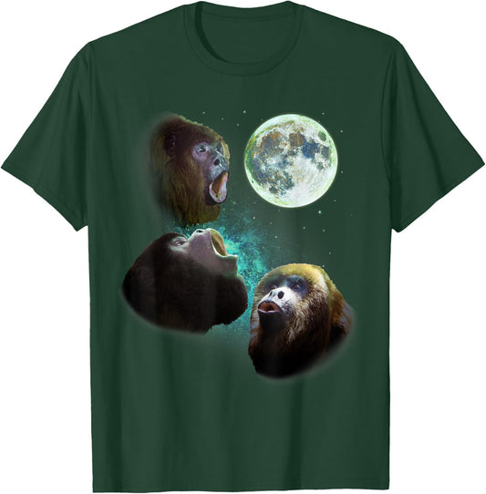 Three Howler Monkeys Howl At Moon 3 Wolfs Wolves Fun Parody T-Shirt - T-Shirt | Forest