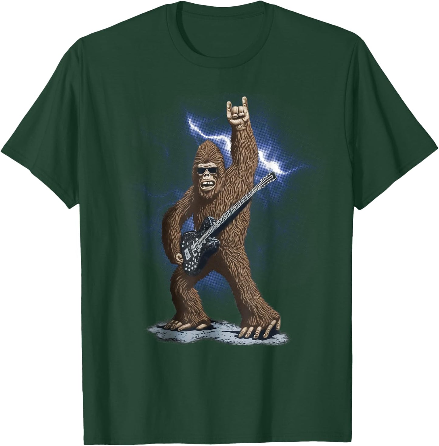 Rock And Roll Bigfoot Sasquatch Playing on guitar Sunglasses T-Shirt - T-Shirt | Forest