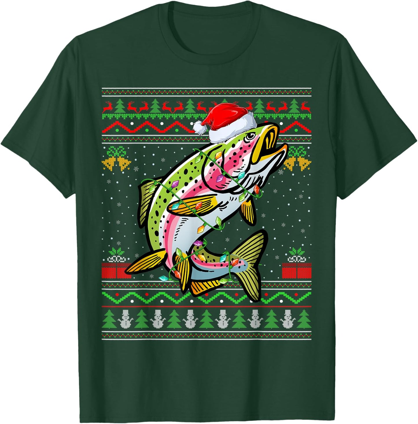 Xmas Ugly Sweater Style Santa Rainbow Trout Fish Christmas T-Shirt - T-Shirt | Forest