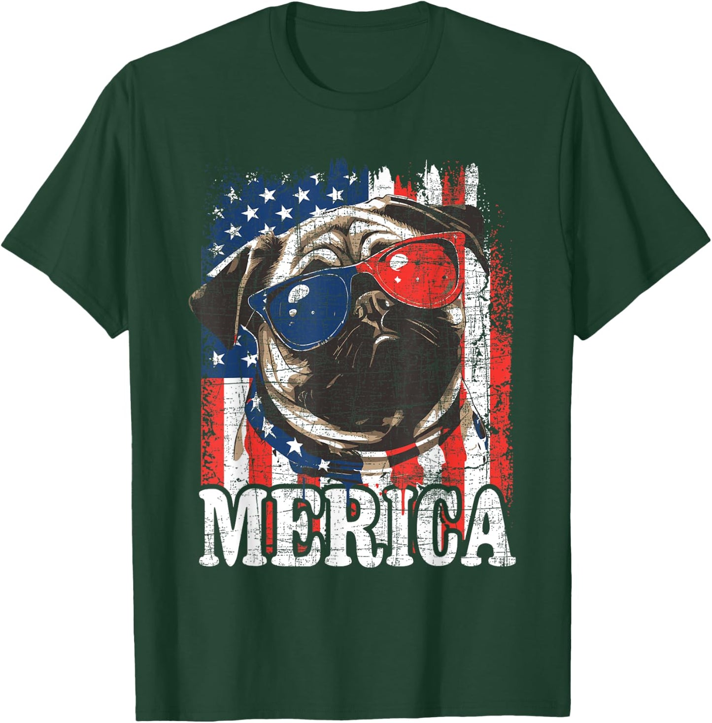 Merica - USA Flag Patriotic Pug Dog Owner Puppy Pet Trainer T-Shirt - T-Shirt | Forest