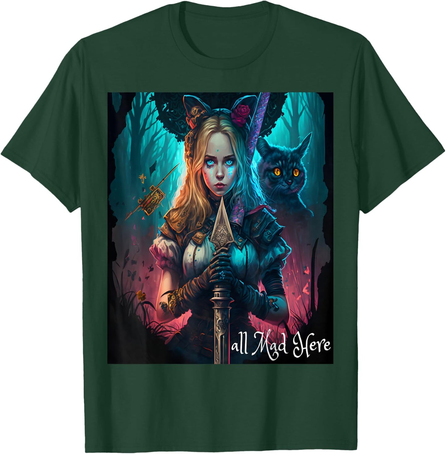Alice in Wonderland Rabbit All Mad Here Mom Boys Girls Men T-Shirt - T-Shirt | Forest