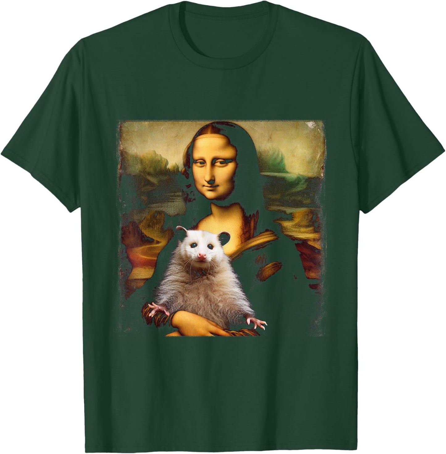 Funny Mona Lisa Holding an Opossum T-Shirt - T-Shirt | Forest