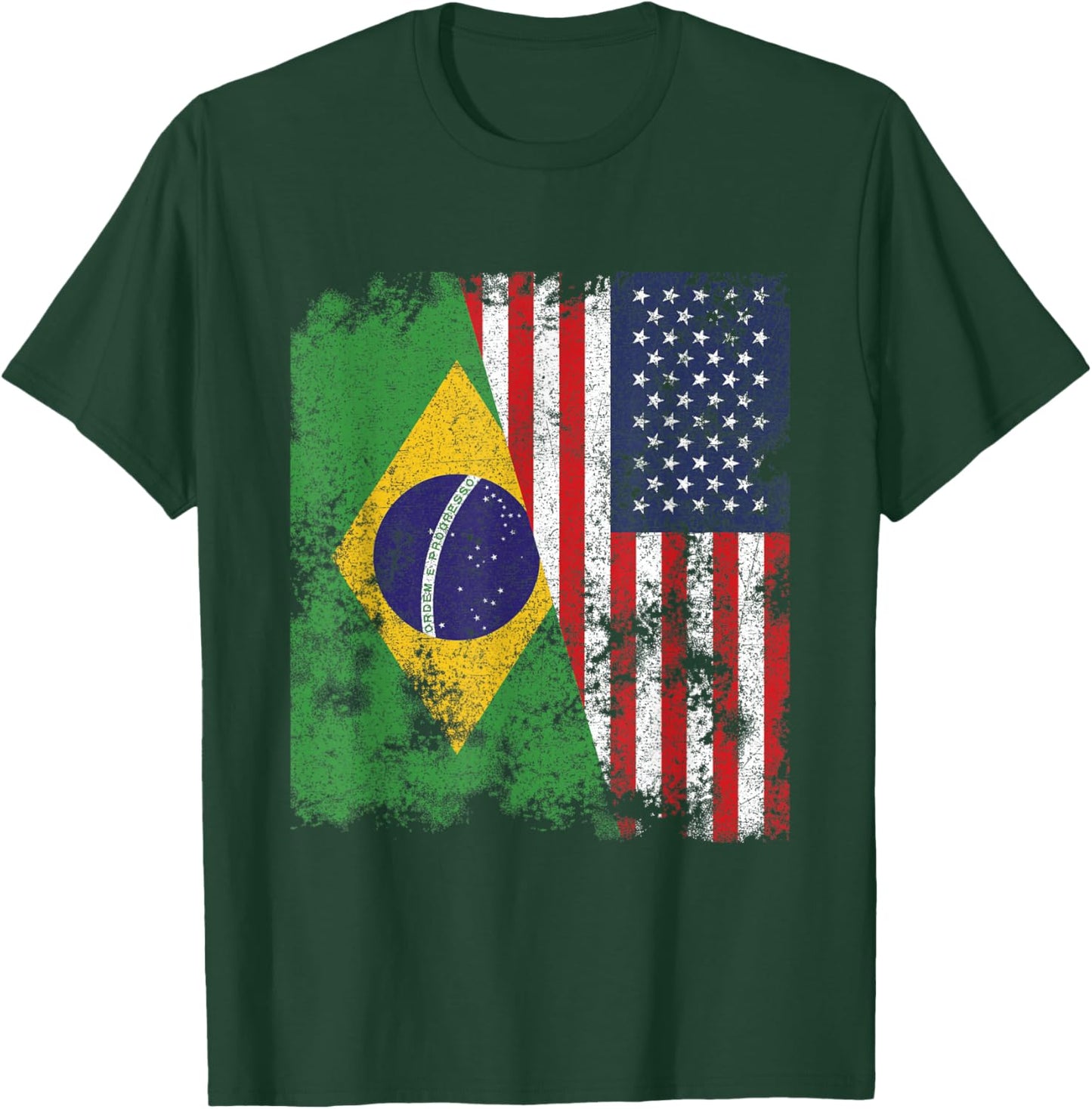 Brazil USA Flag Distressed - Half American T-Shirt - T-Shirt | Forest