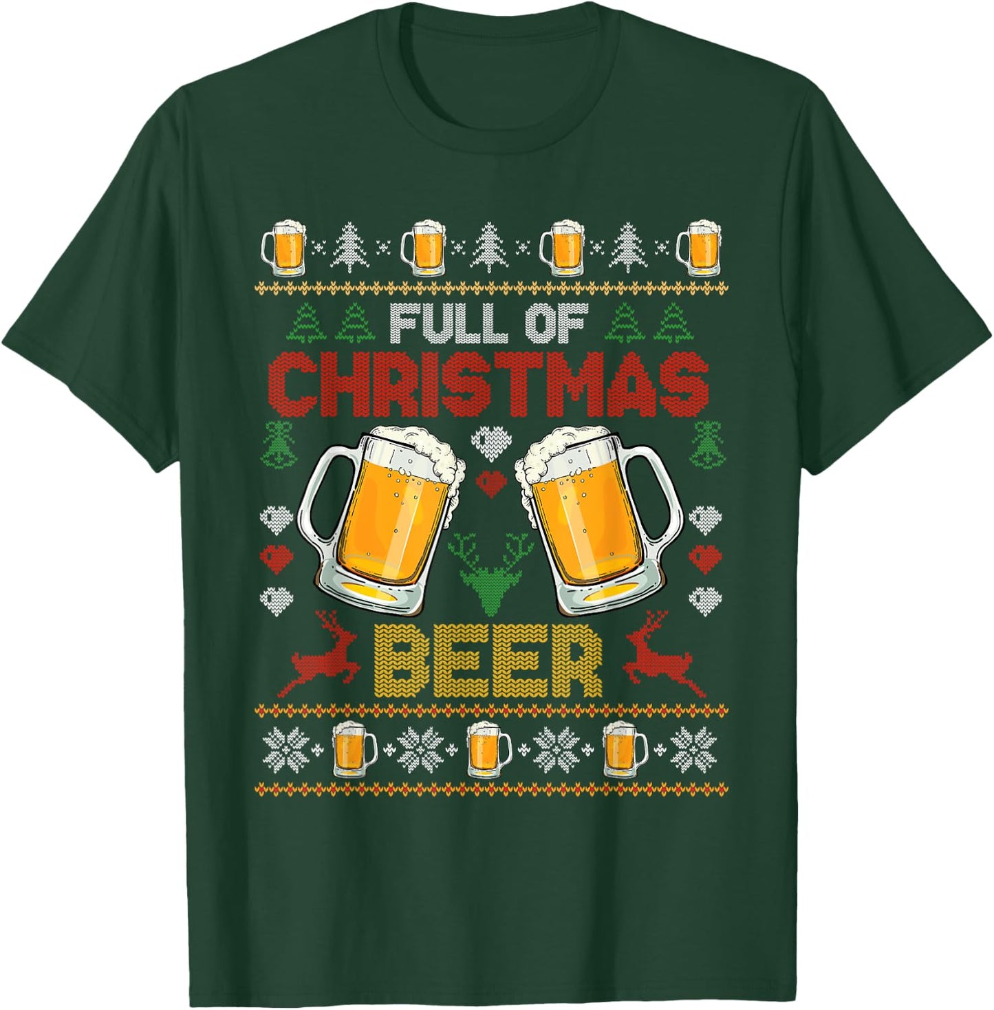 Full Of Christmas Beer And Christmas Cheer Couple Matching T-Shirt - T-Shirt | Forest