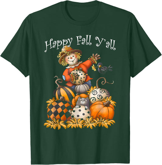 Scarecrow Happy Fall Y'all Pumpkin Thanksgiving Halloween T-Shirt - T-Shirt | Forest