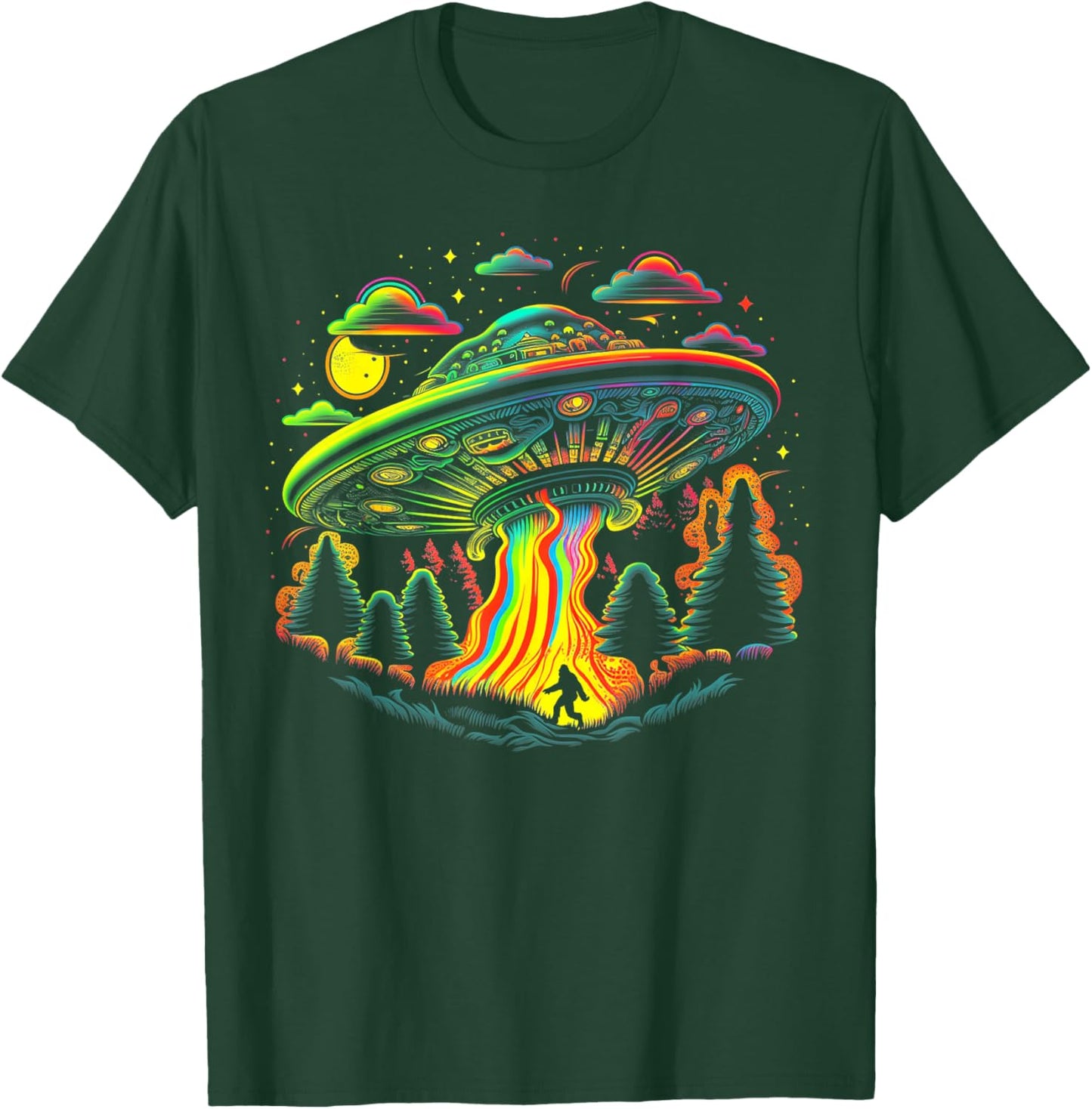 UFO Funny Bigfoot Retro Mushroom Vintage 60s 80s 70s Rainbow T-Shirt - T-Shirt | Forest