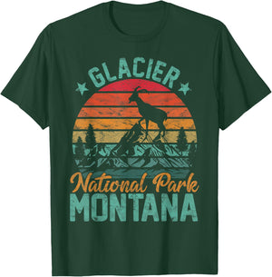 Glacier National Park Montana Moose Goat Hiking T-Shirt - T-Shirt | Forest
