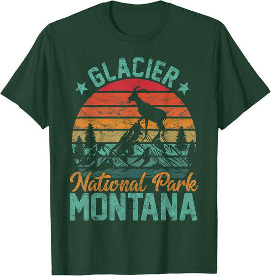 Glacier National Park Montana Moose Goat Hiking T-Shirt - T-Shirt | Forest