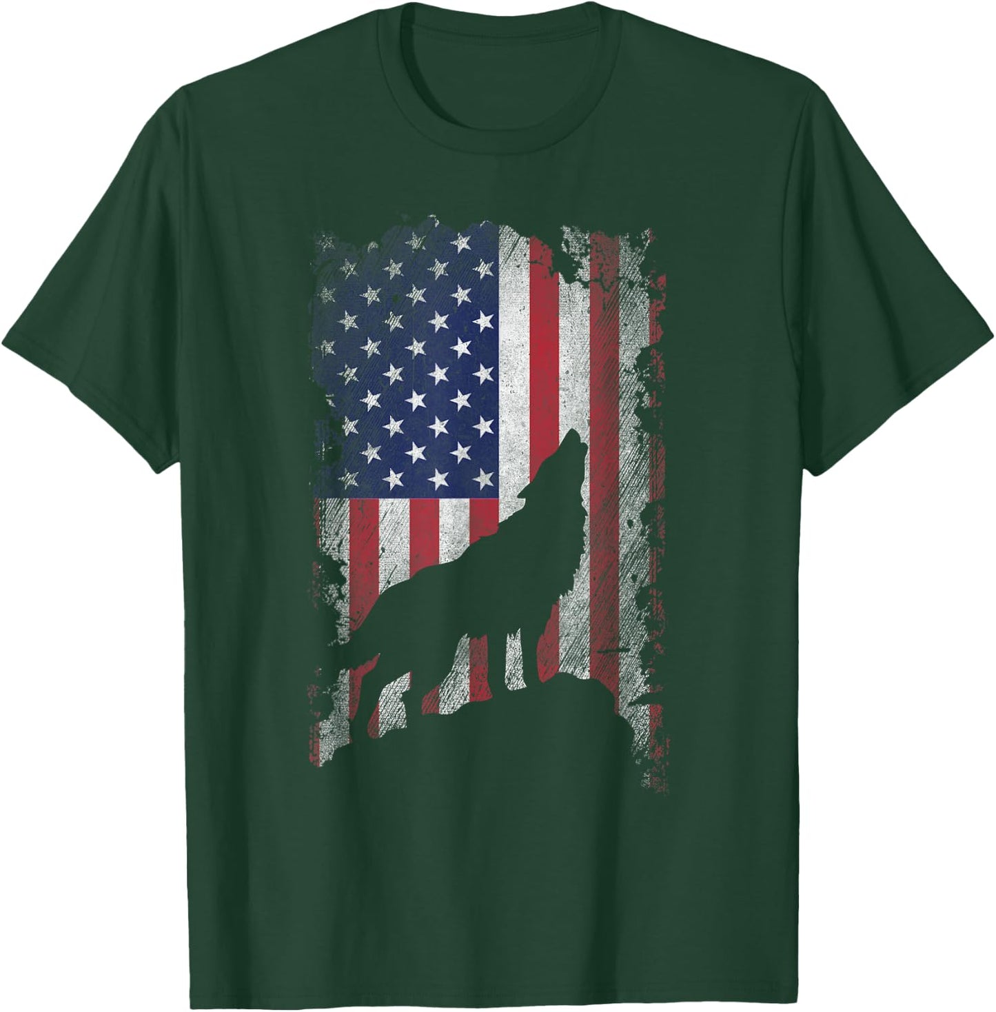 Wolf American Flag Proud USA Patriot Wolf Lover Kids Men T-Shirt - T-Shirt | Forest