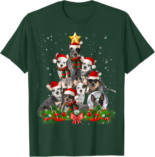 Funny Australian Cattle Dog Dog Christmas Tree - Black Adults Cotton Polyester Blend - Christmas, Halloween, Father's Day, Valentine's Day T-Shirt - T-Shirt | Forest