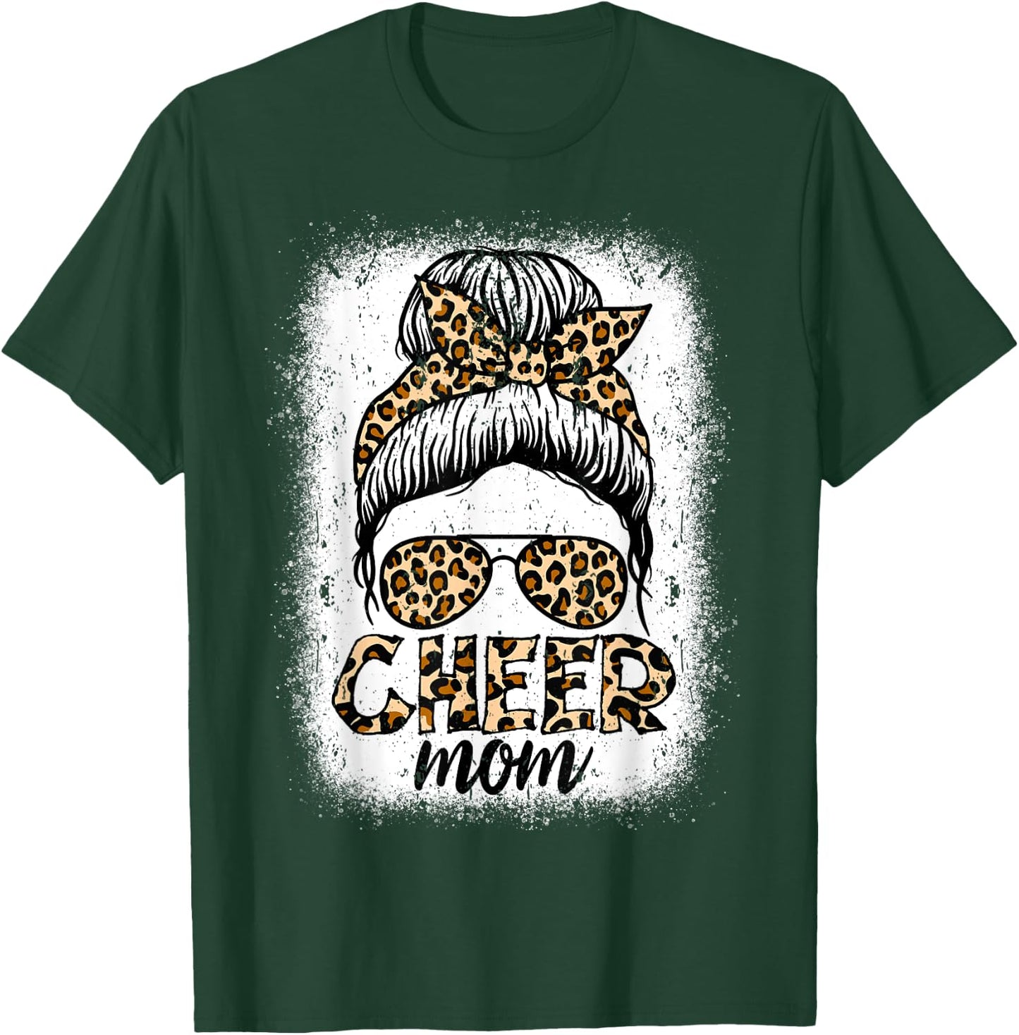 Messy Bun Cheer Mom Leopard Cheerleader Women Mothers Day T-Shirt - T-Shirt | Forest