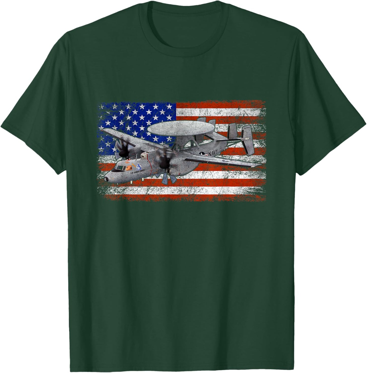 E-2 Hawkeye Airplane Vintage Flag T-Shirt - T-Shirt | Forest