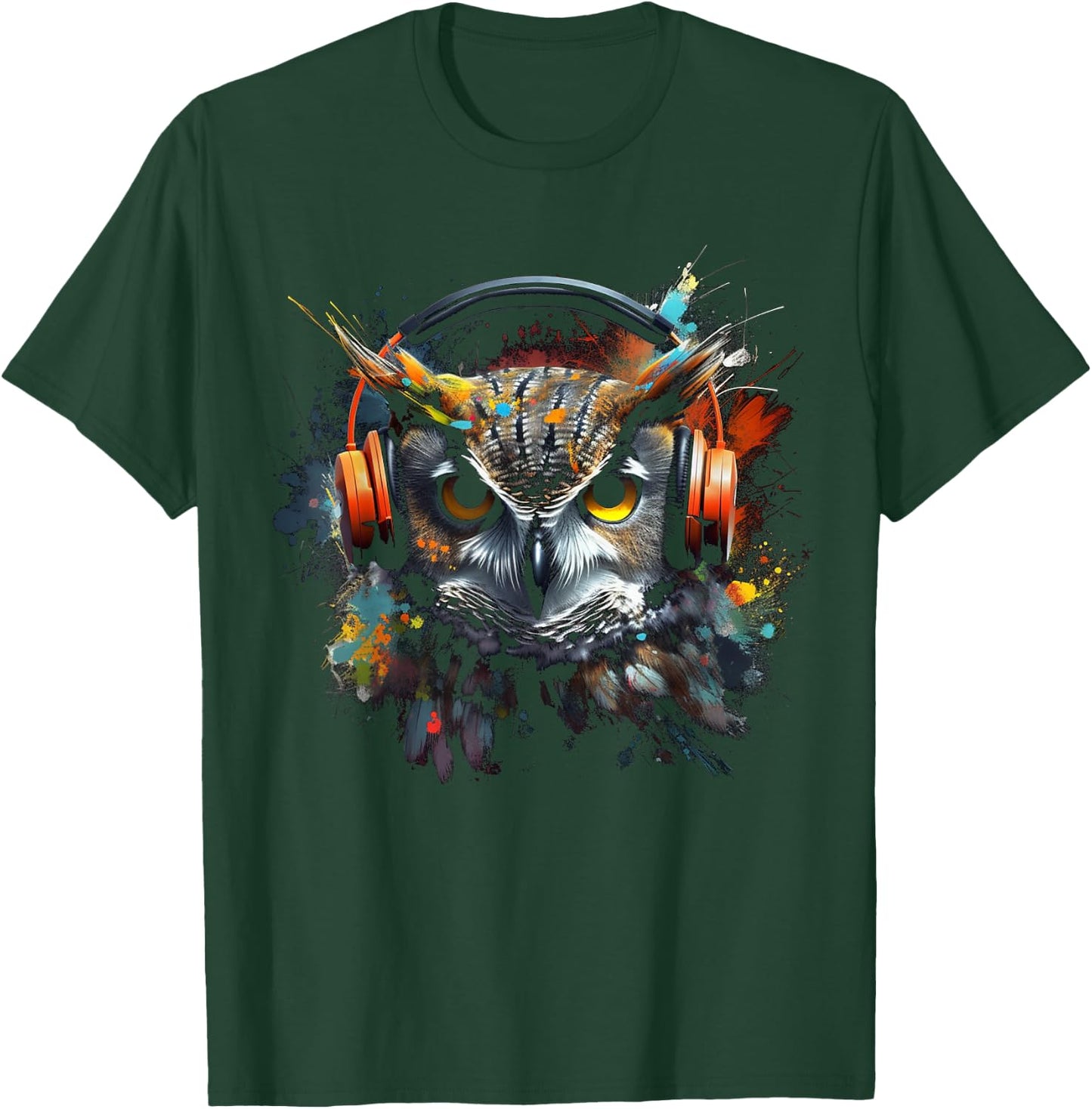 Owl Music Art Headphones Animal Owl T-Shirt - T-Shirt | Forest