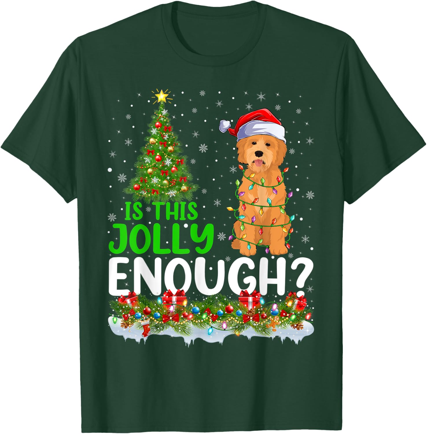 Is This Jolly Enough Goldendoodle Dog Christmas Tree T-Shirt - T-Shirt | Forest