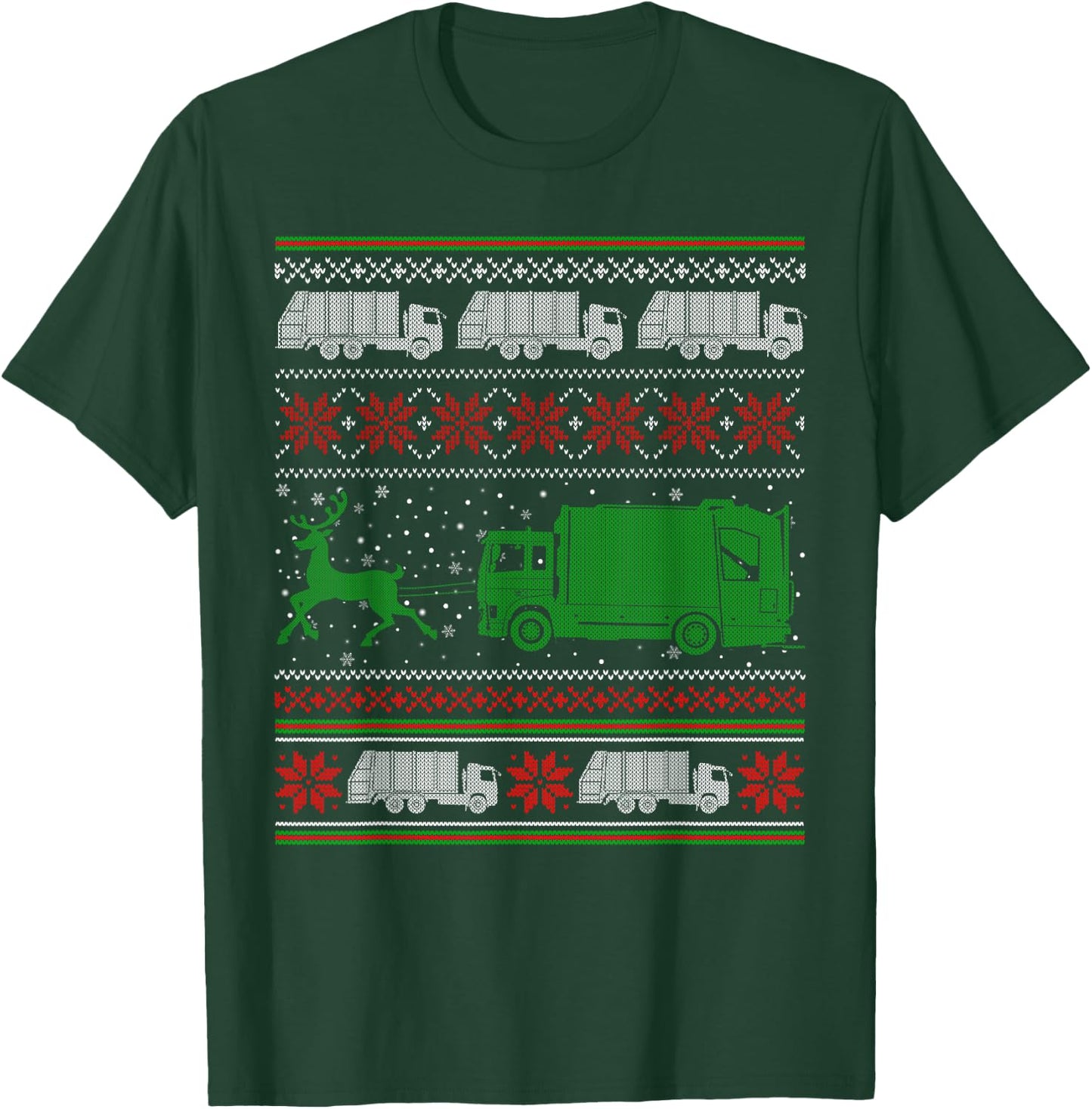Garbage Truck Riding Reindeers Ugly Christmas Sweater Boys T-Shirt - T-Shirt | Forest