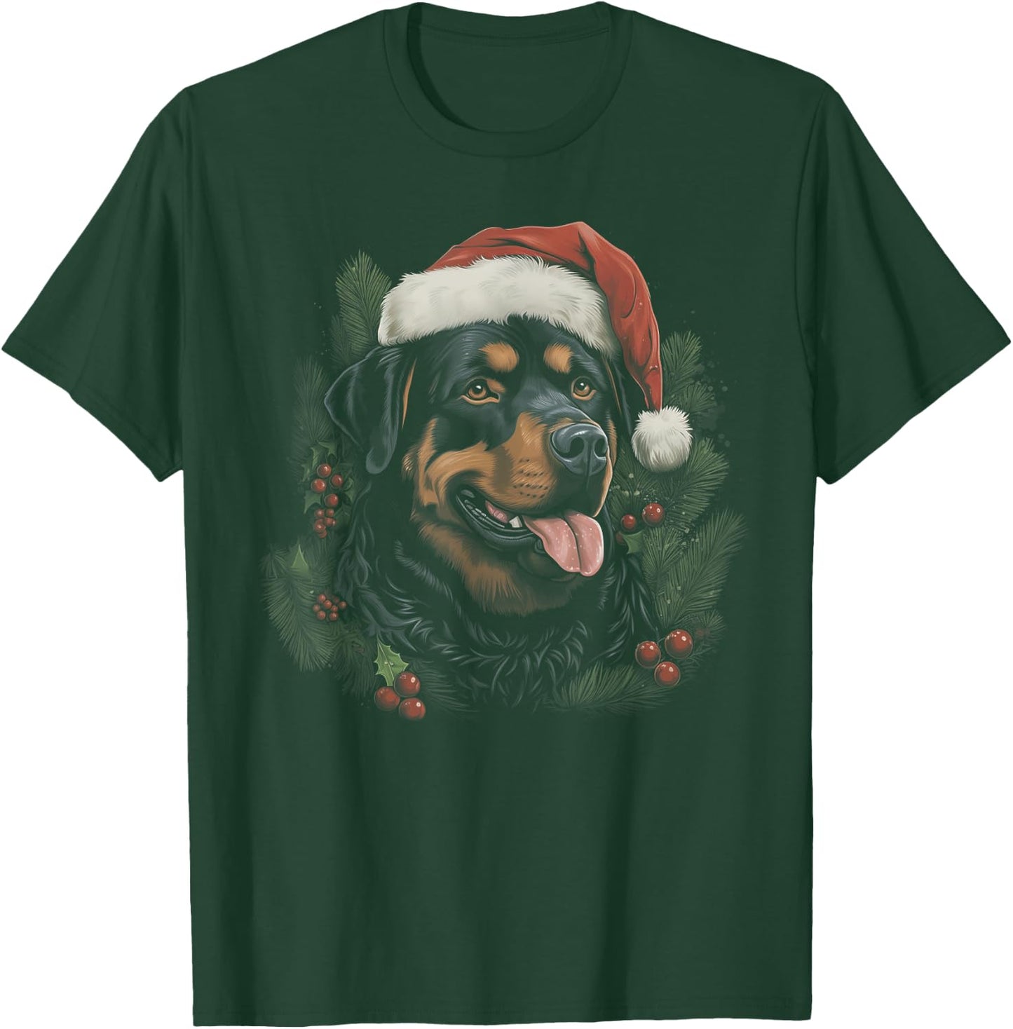 Rottweiler Dog Funny Christmas Santa Hat Tree Matching T-Shirt - T-Shirt | Forest