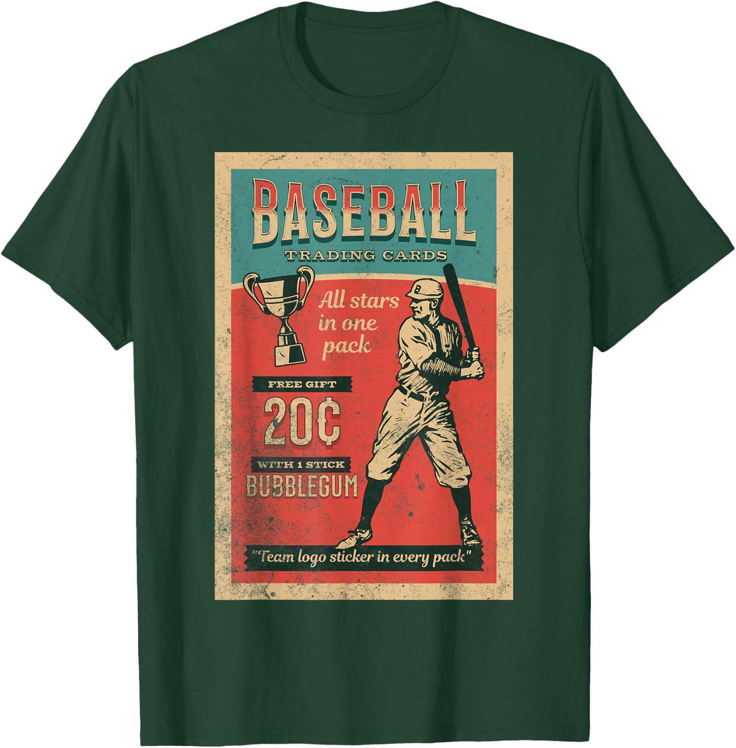 Baseball Card Wrapper Vintage Retro Distressed Hobby T-Shirt - T-Shirt | Forest
