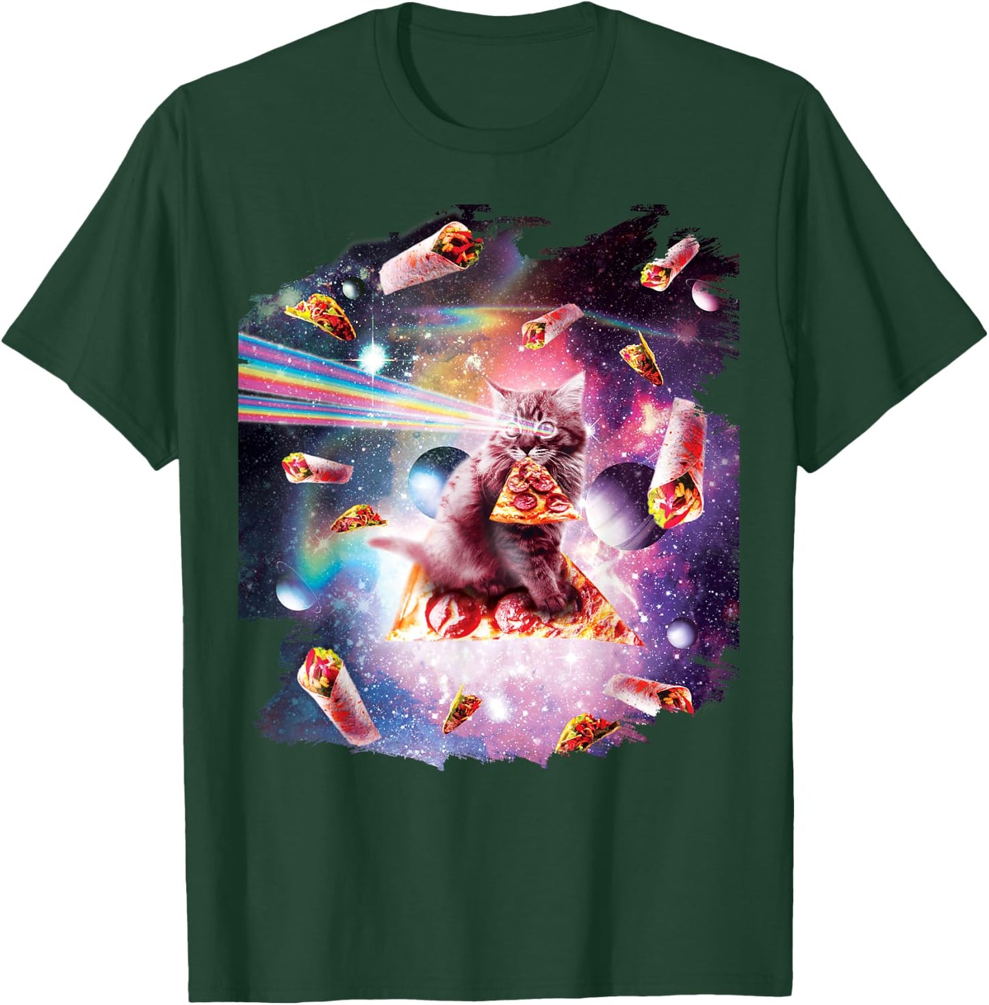 Outer Space Pizza Cat Rainbow Laser Taco Burrito Men Women Kids T-Shirt - T-Shirt | Forest