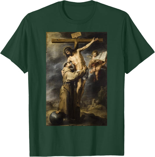 Saint Francis Embracing Christ on the Cross Painting Murillo T-Shirt - T-Shirt | Forest