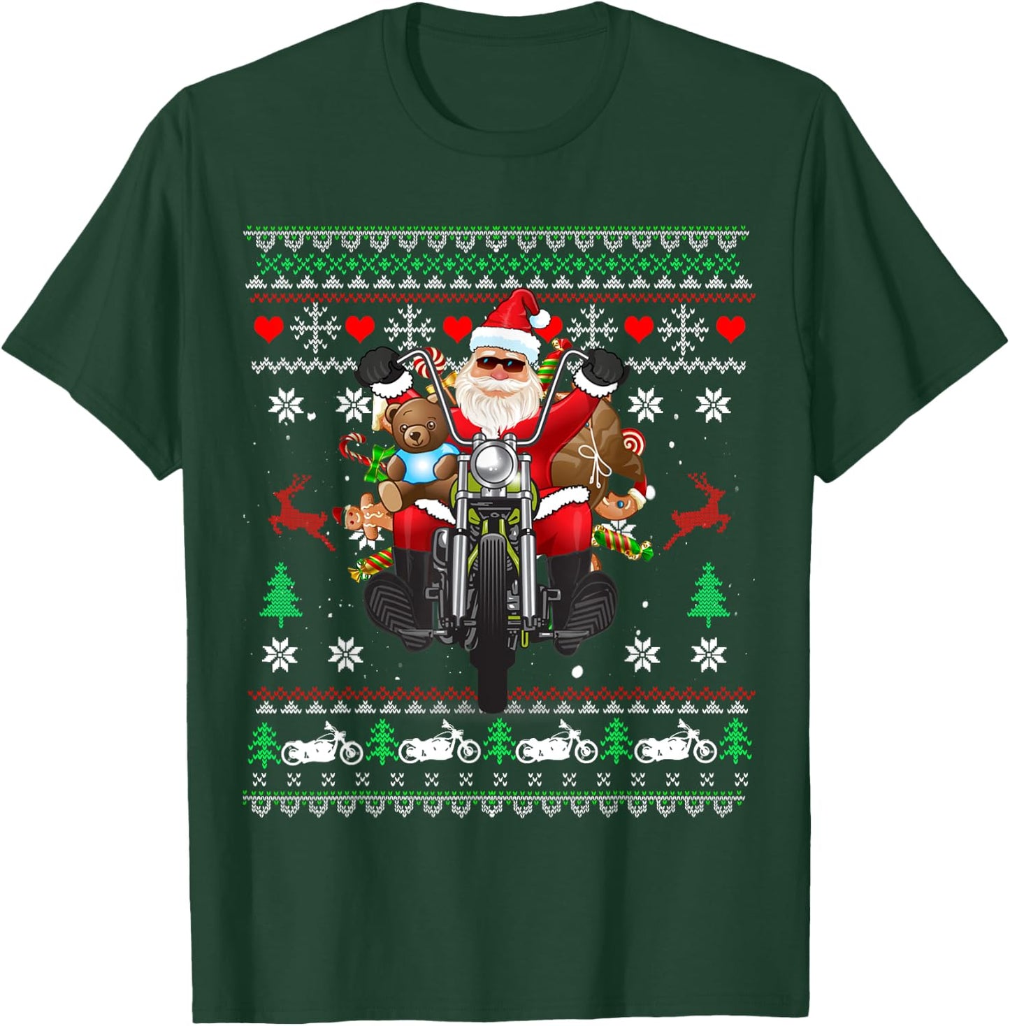 Santa On Motorcycle, Merry Christmas, Men, Biker, Rider Ugly T-Shirt - T-Shirt | Forest