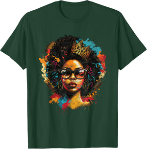 Colorful Art Black Queen Afro Melanin Dripping Juneteenth T-Shirt - T-Shirt | Forest