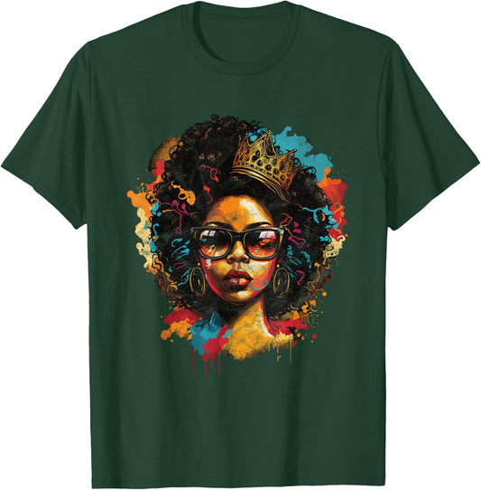 Colorful Art Black Queen Afro Melanin Dripping Juneteenth T-Shirt - T-Shirt | Forest