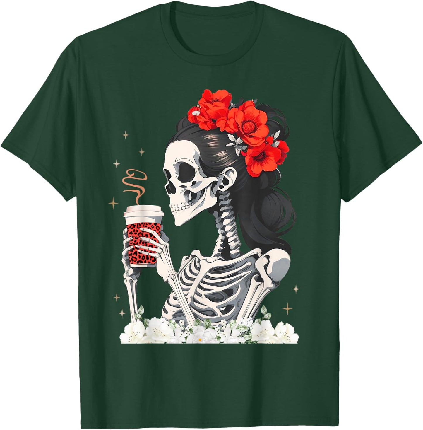 Skeleton Messy Bun Coffee Funny Costume Mom Women T-Shirt - T-Shirt | Forest