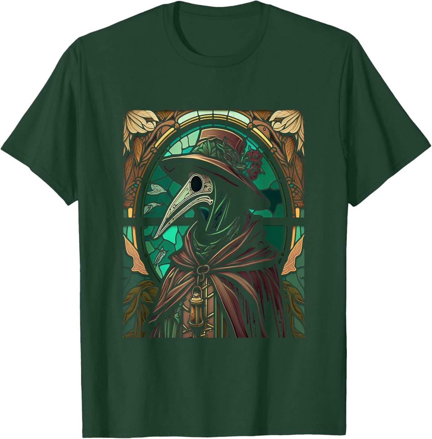 Colorful Stained Glass Holy Plague Doctor Cool Cathedral Art T-Shirt - T-Shirt | Forest