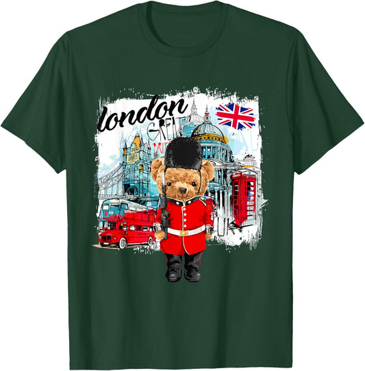 London Teddy Bear Queen Guard Illustration Graphic Cartoon T-Shirt - T-Shirt | Forest