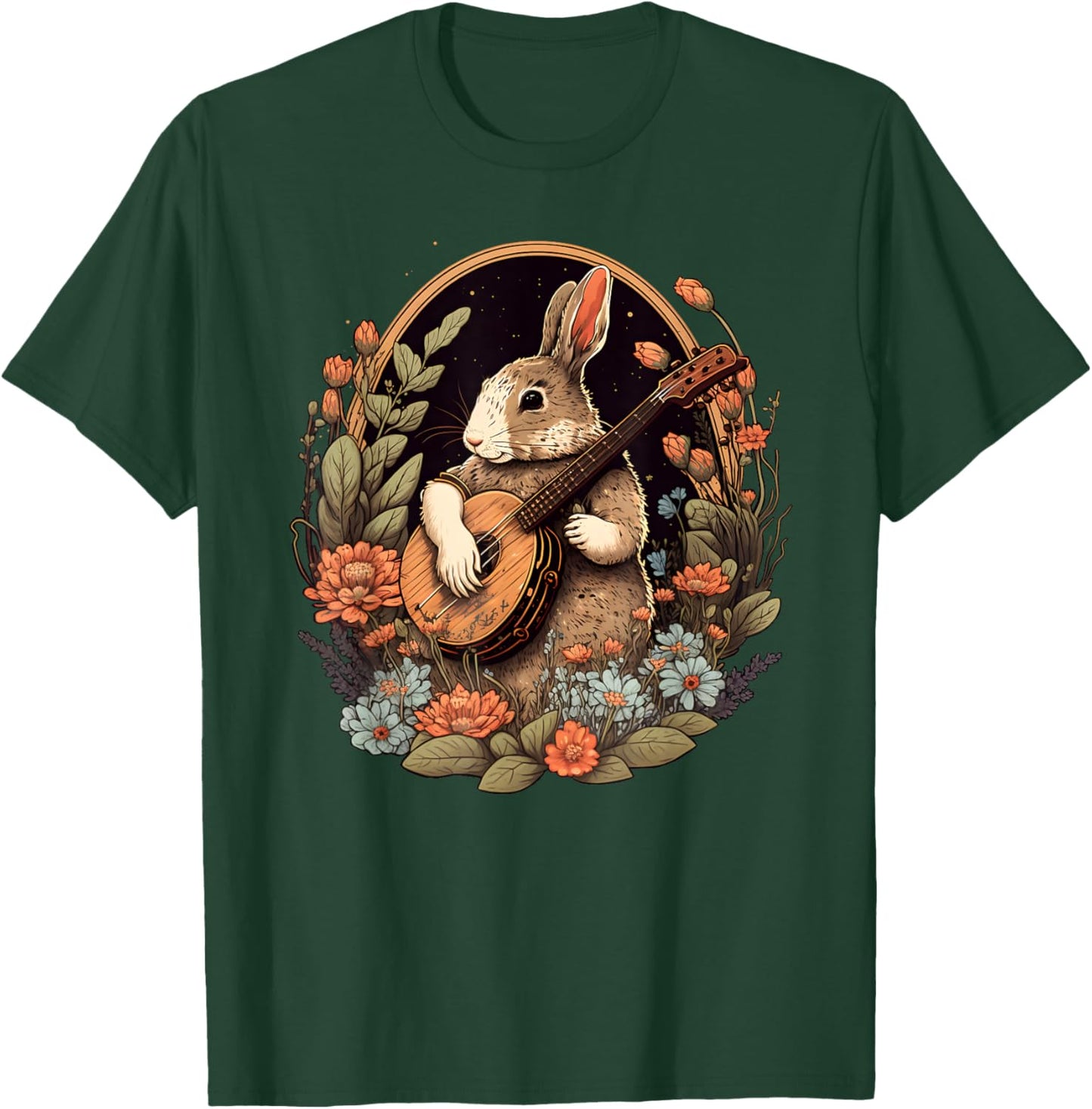 Funny Bunny Playing Banjo Guitar Music Rabbit Happy Easter T-Shirt - T-Shirt | Forest