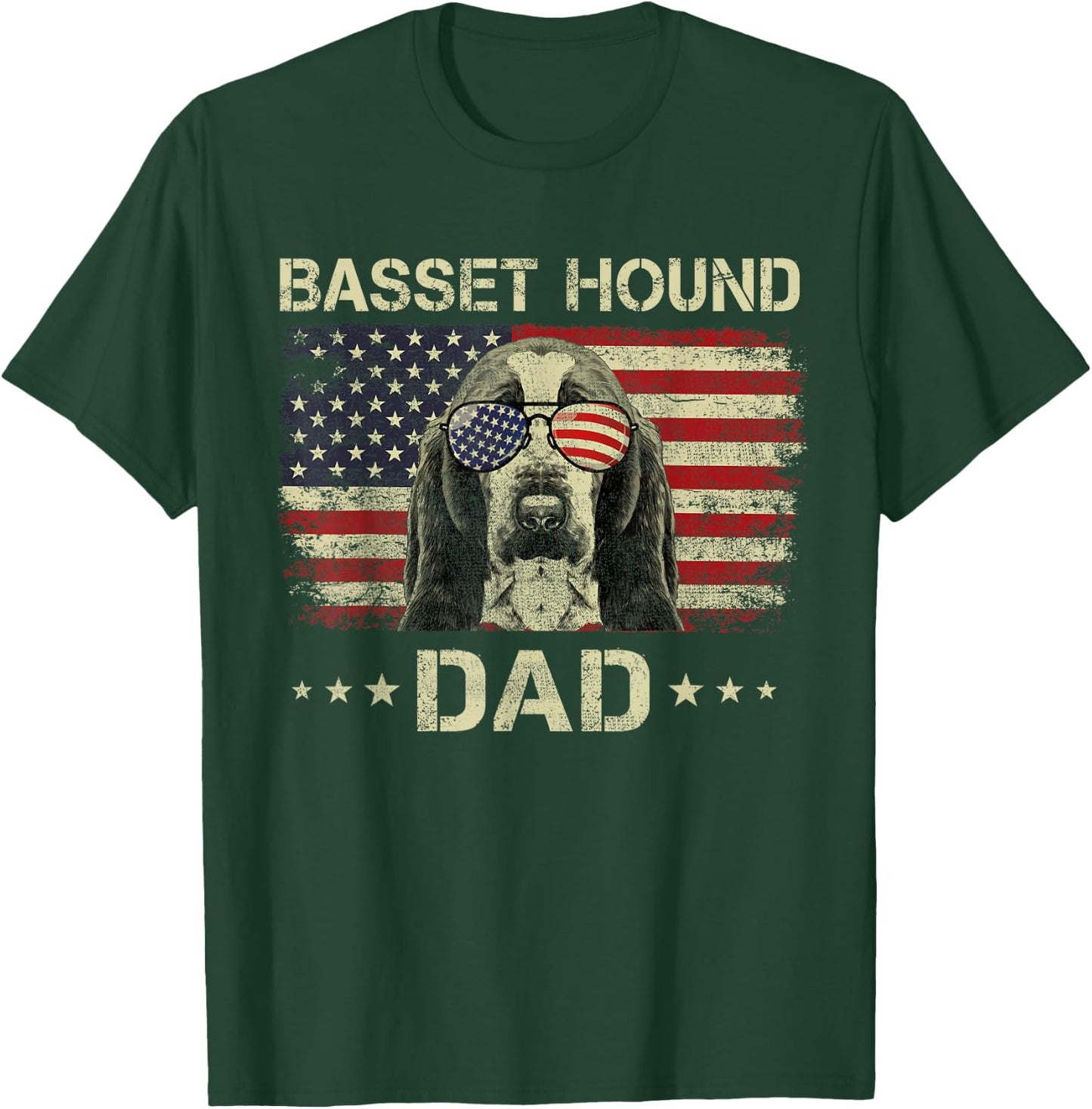 Basset Hound Dad Dog Lovers American Flag 4th Of July T-Shirt - T-Shirt | Forest