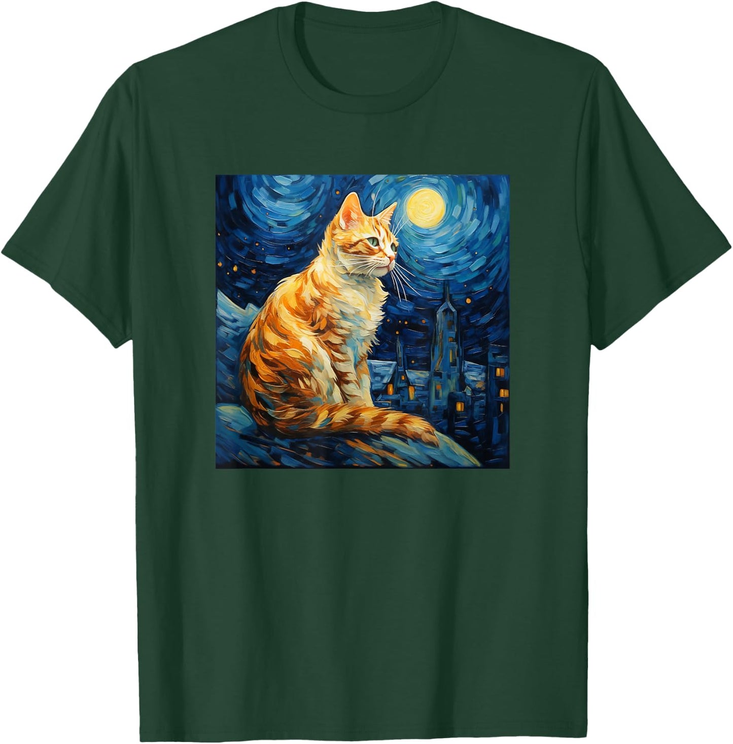 Cat Starry Night lover art Painting kitty kitten Van Gogh T-Shirt - T-Shirt | Forest