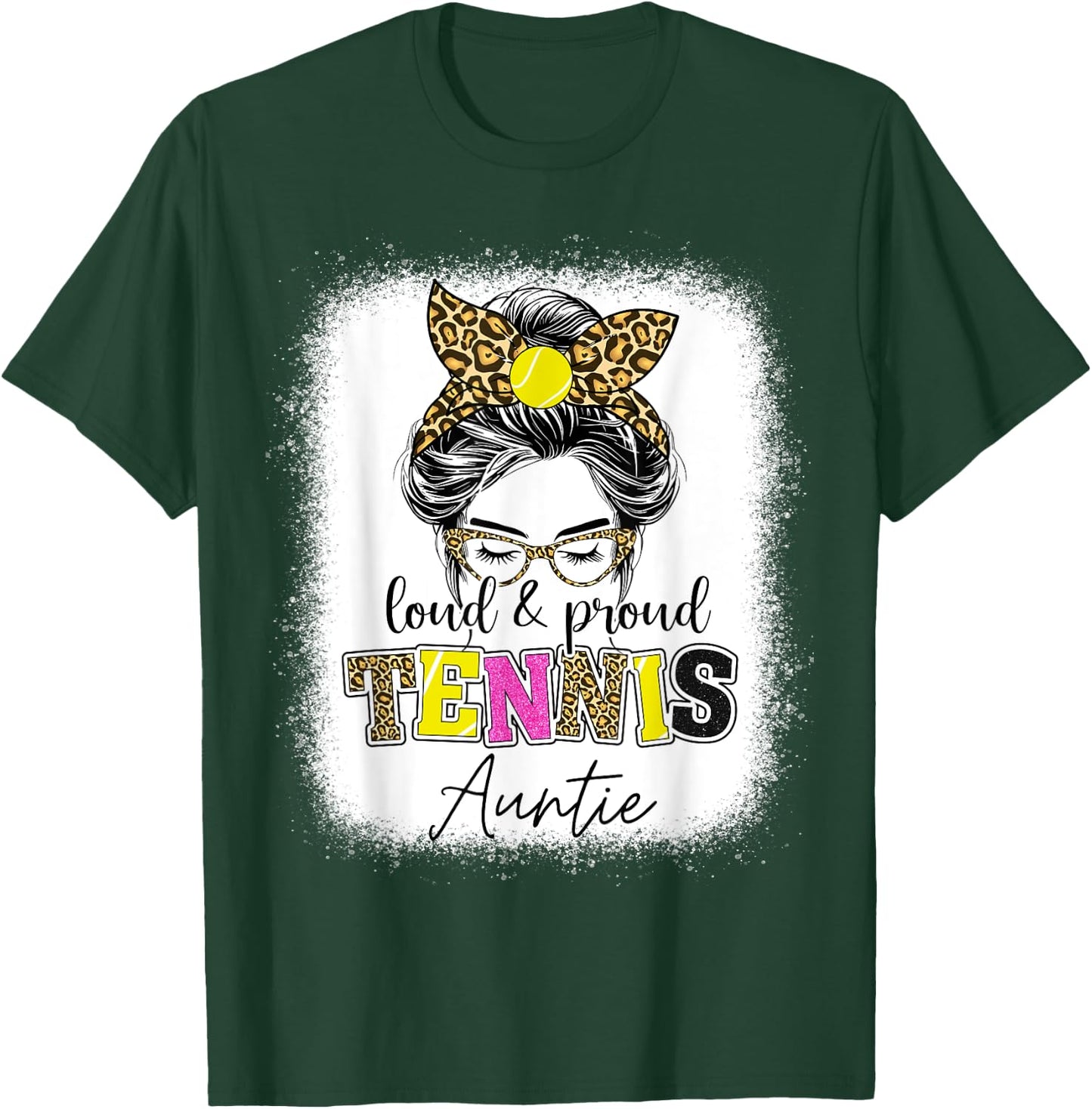 Loud and proud tennis Auntie messy bun leopard women T-Shirt - T-Shirt | Forest