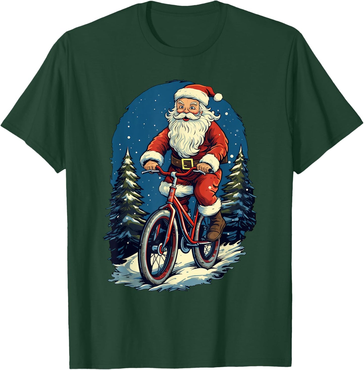 Santa Claus Riding Bicycle Cycling Biker Cyclist Xmas Party T-Shirt - T-Shirt | Forest