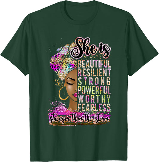 She is Beautiful Stronger Than The Storm Black Woman Queen T-Shirt - T-Shirt | Forest