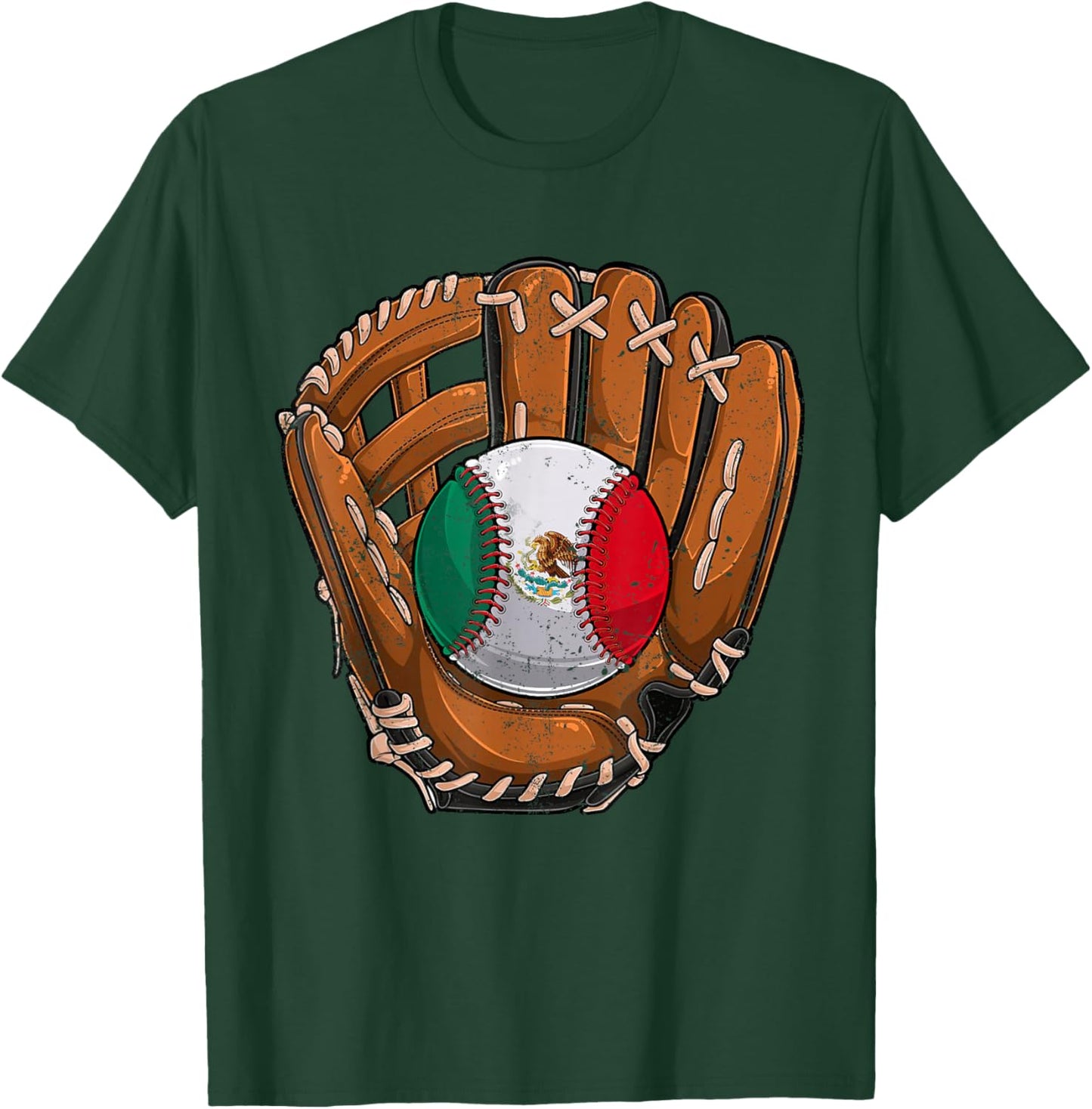 Mexico Flag Baseball Ball Softball Mexican Sport Player T-Shirt - T-Shirt | Forest