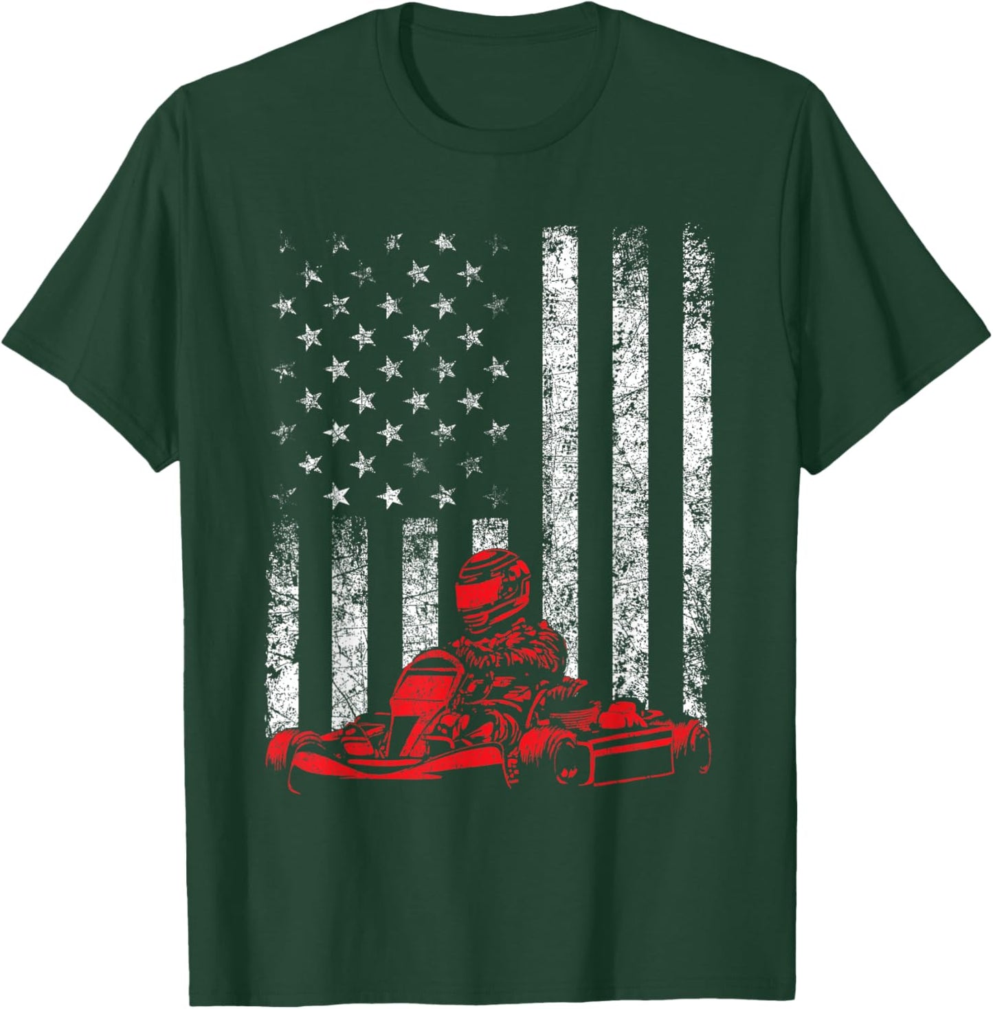 Go Kart Racing - Go Karting USA American Flag Race Driving T-Shirt - T-Shirt | Forest