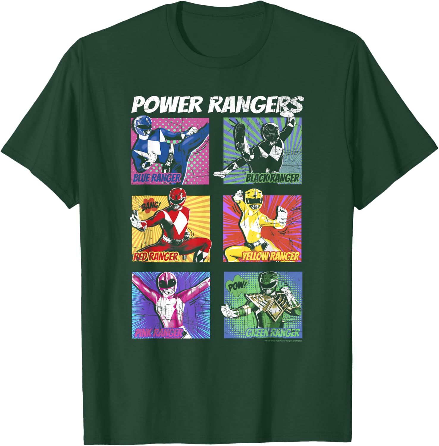 Power Rangers Group Shot Color Pop Boxed Up Comic Style T-Shirt - T-Shirt | Forest
