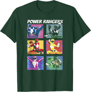 Power Rangers Group Shot Color Pop Boxed Up Comic Style T-Shirt - T-Shirt | Forest