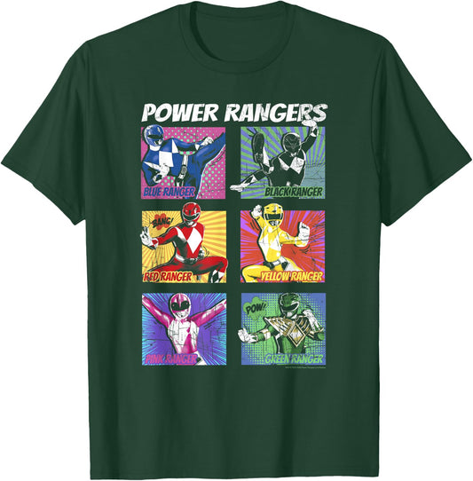 Power Rangers Group Shot Color Pop Boxed Up Comic Style T-Shirt - T-Shirt | Forest
